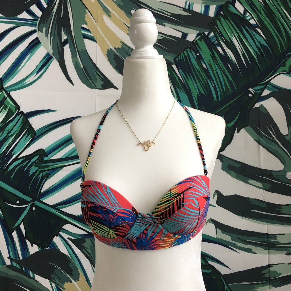 SWIM! Bright Tropical Palm Print Bikini Top